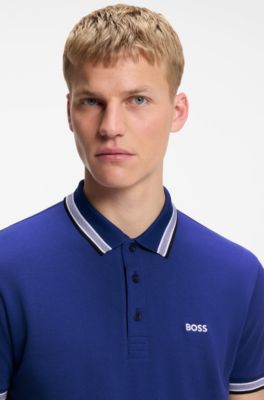 Cotton piqu&eacute; polo shirt with logo details, Blue
