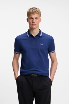 Cotton piqu&eacute; polo shirt with logo details, Blue