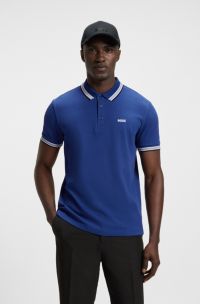 Paddy polo shirt in cotton piqué with logo undercollar, Blue