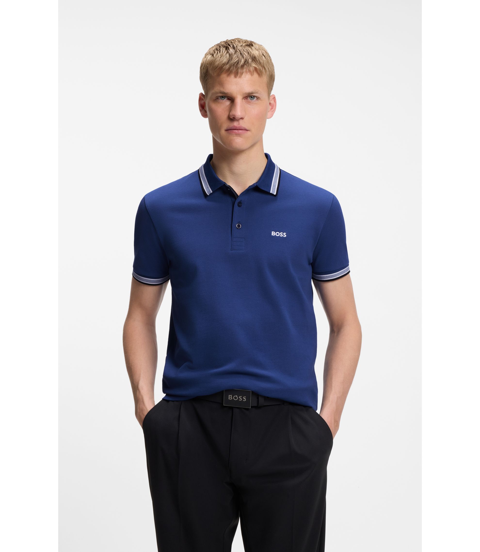 BOSS - Paddy polo shirt in cotton piqué - Blue