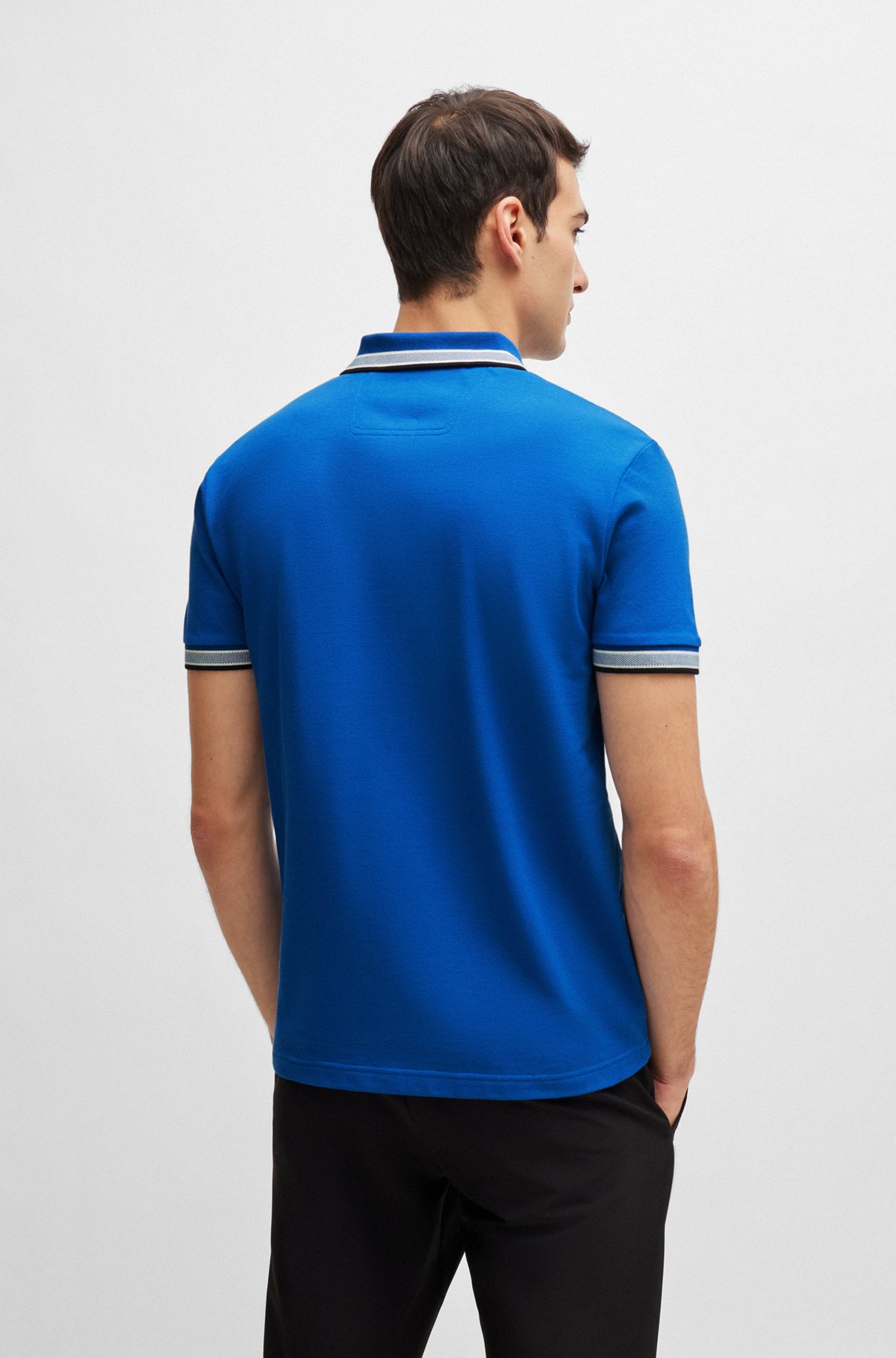 Cotton polo shirt with contrast logo details, Blue