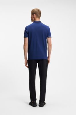 Cotton piqu&eacute; polo shirt with logo details, Blue