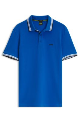 Cotton piqu&eacute; polo shirt with logo details, Blue