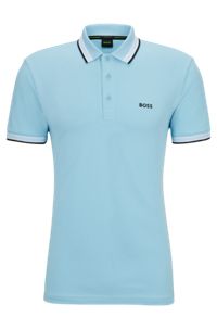 Poloshirt i økologisk bomuld med logo i kontrastfarve, Blå