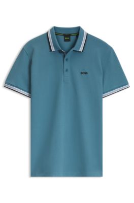 Cotton piqu&eacute; polo shirt with logo details, Blue