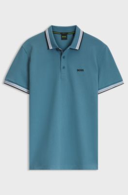 Cotton piqu&eacute; polo shirt with logo details, Blue
