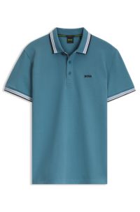 Cotton piqu&eacute; polo shirt with logo details, Blue