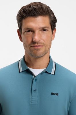 Cotton piqu&eacute; polo shirt with logo details, Blue