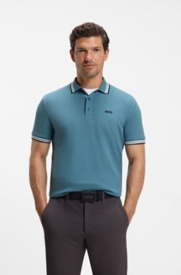 Cotton piqu&eacute; polo shirt with logo details, Blue
