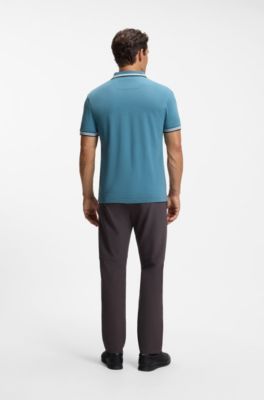 Cotton piqu&eacute; polo shirt with logo details, Blue