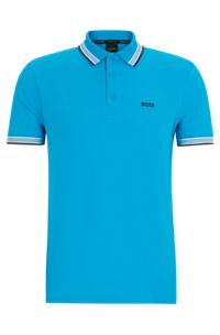 Cotton polo shirt with contrast logo details, Turquoise