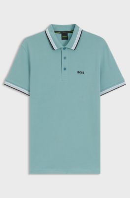 Cotton piqu&eacute; polo shirt with logo details, Light Blue