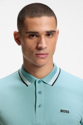 Cotton piqu&eacute; polo shirt with logo details, Light Blue