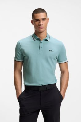 Cotton piqu&eacute; polo shirt with logo details, Light Blue