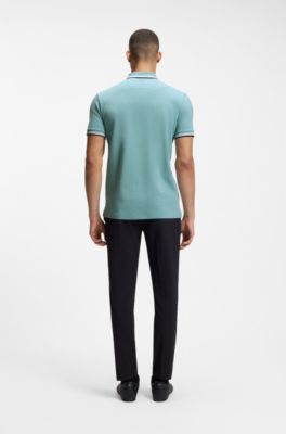 Cotton piqu&eacute; polo shirt with logo details, Light Blue