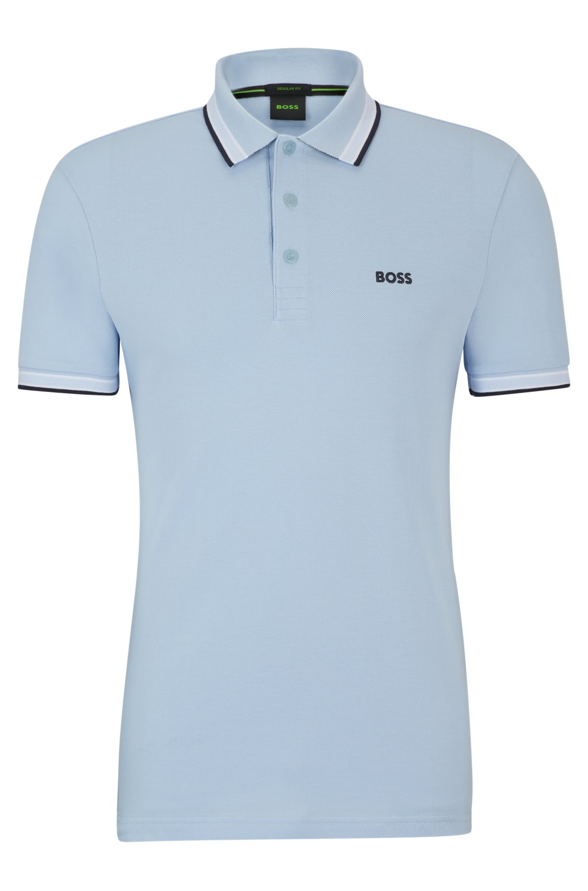 Polo en coton biologique avec logos contrastants, bleu clair