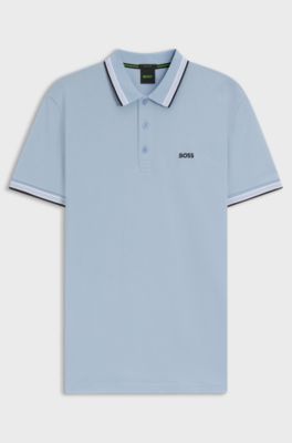 Polo in piqu&eacute; di cotone con dettagli logo, Celeste