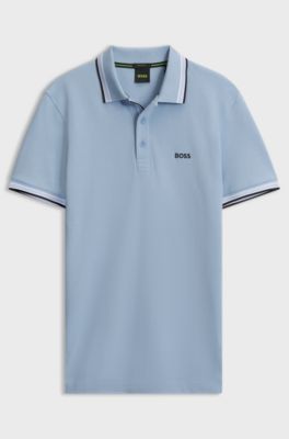 Cotton piqu&eacute; polo shirt with logo details, Light Blue