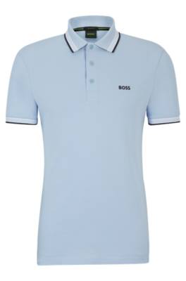 Hugo Boss Cotton Polo Shirt With Contrast Logo Details In Blue