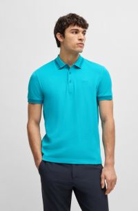 Paddy Poloshirt aus Baumwoll-Piqué mit Logo an der Kragenunterseite, Türkis
