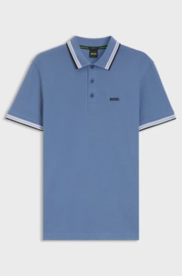 Cotton piqu&eacute; polo shirt with logo details, Blue
