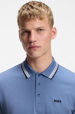 Cotton piqu&eacute; polo shirt with logo details, Blue