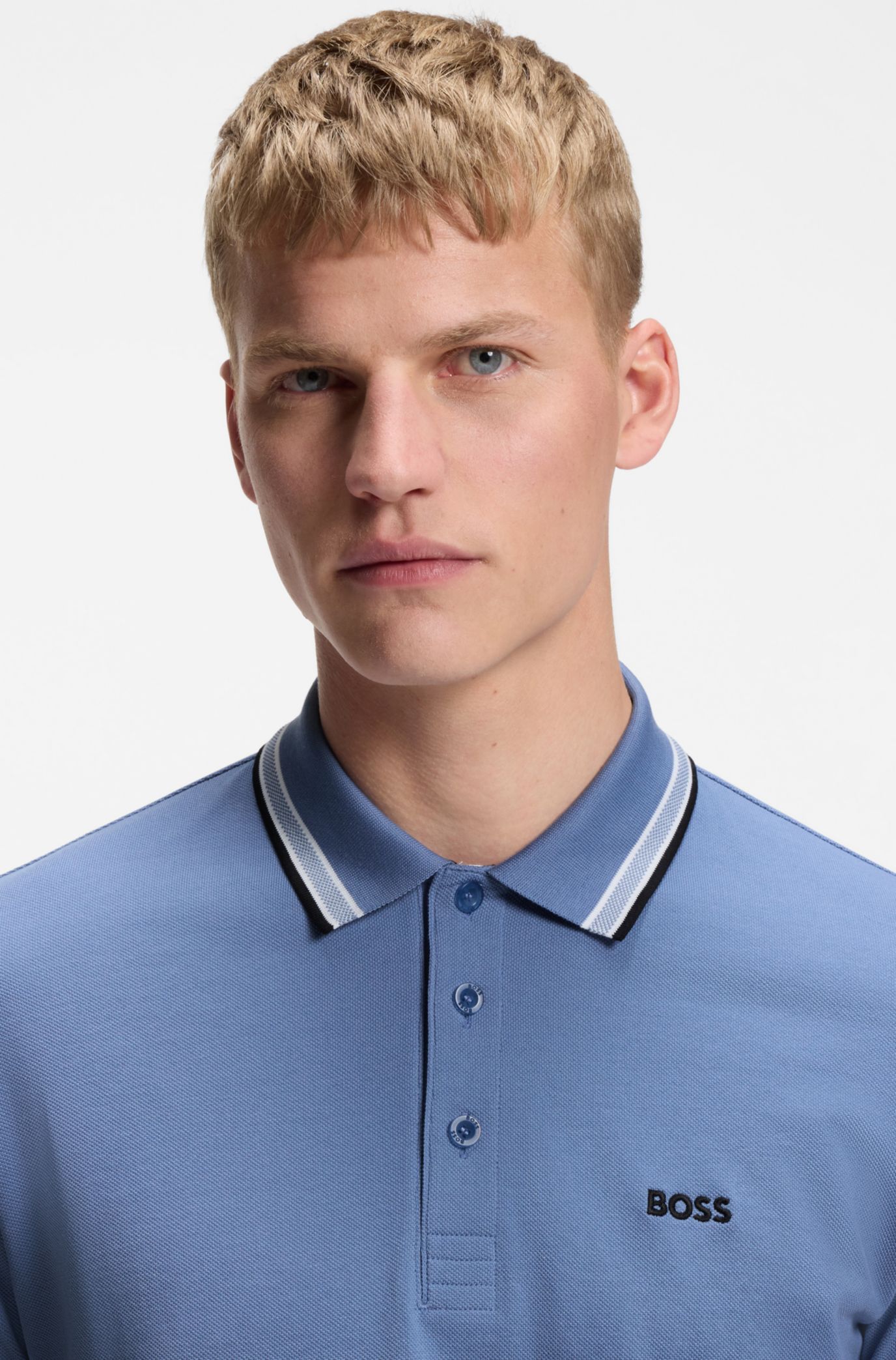 Cotton piqué polo shirt with logo details, Blue