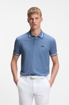 Cotton piqu&eacute; polo shirt with logo details, Blue