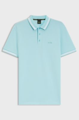 Cotton piqu&eacute; polo shirt with logo details, Light Blue