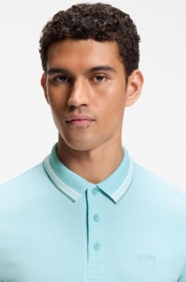 Cotton piqu&eacute; polo shirt with logo details, Light Blue