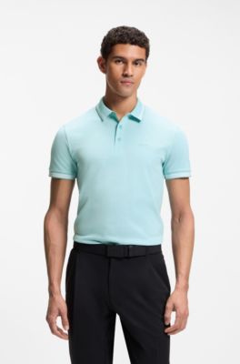 Cotton piqu&eacute; polo shirt with logo details, Light Blue