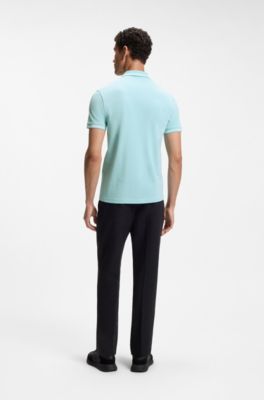 Cotton piqu&eacute; polo shirt with logo details, Light Blue