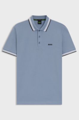 Cotton piqu&eacute; polo shirt with logo details, Light Blue