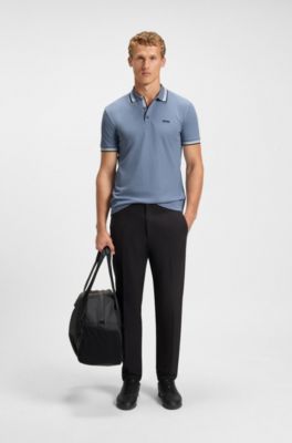 Cotton piqu&eacute; polo shirt with logo details, Light Blue