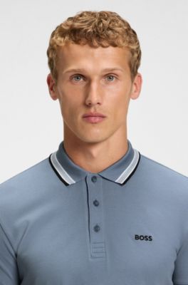 Cotton piqu&eacute; polo shirt with logo details, Light Blue