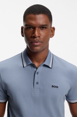 Cotton piqu&eacute; polo shirt with logo details, Light Blue