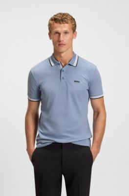 Cotton piqu&eacute; polo shirt with logo details, Light Blue
