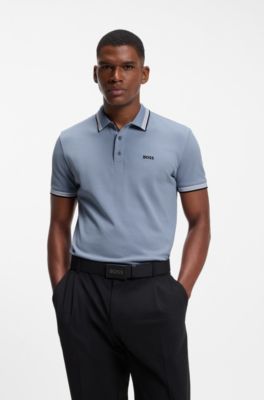 Cotton piqu&eacute; polo shirt with logo details, Light Blue