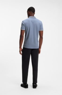 Cotton piqu&eacute; polo shirt with logo details, Light Blue