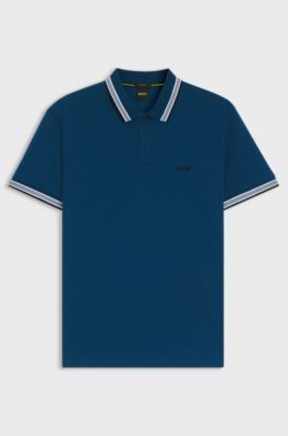 Cotton piqu&eacute; polo shirt with logo details, Dark Blue