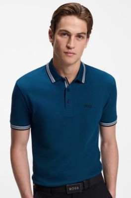 Cotton piqu&eacute; polo shirt with logo details, Dark Blue