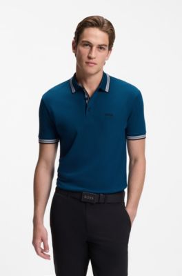 Cotton piqu&eacute; polo shirt with logo details, Dark Blue