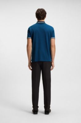 Polo Paddy en piqu&eacute; de coton, Bleu fonc&eacute;
