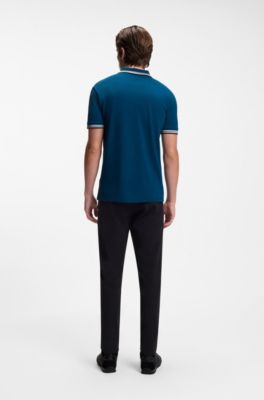 Cotton piqu&eacute; polo shirt with logo details, Dark Blue