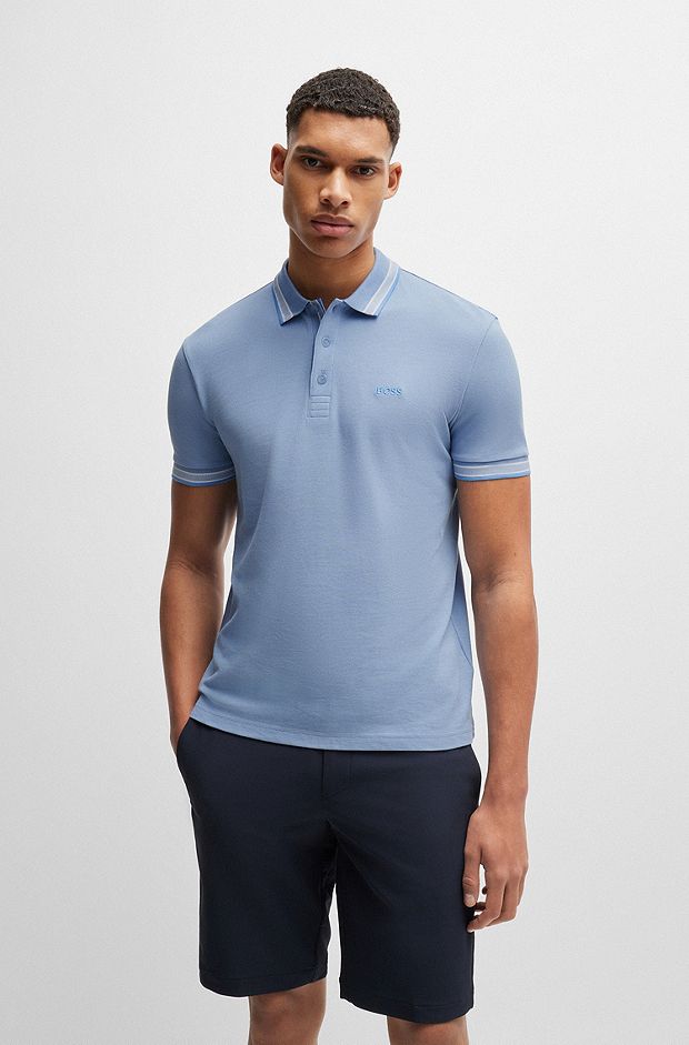 Cotton-piqué Paddy polo shirt with contrast logo, Light Blue