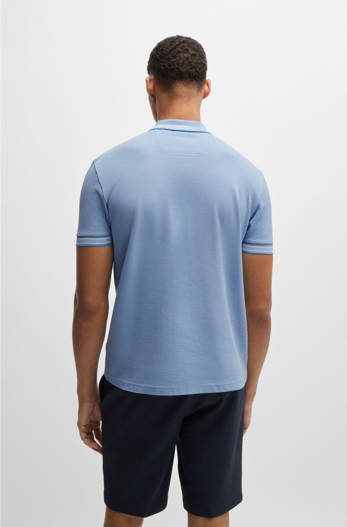 Cotton-piqué Paddy polo shirt with contrast logo, Light Blue