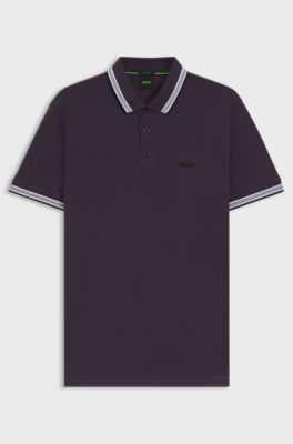 Cotton piqu&eacute; polo shirt with logo details, Dark Purple