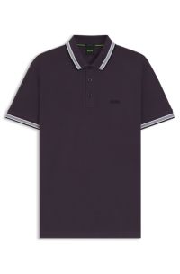 Paddy polo shirt in cotton piqué with logo undercollar, Dark Purple