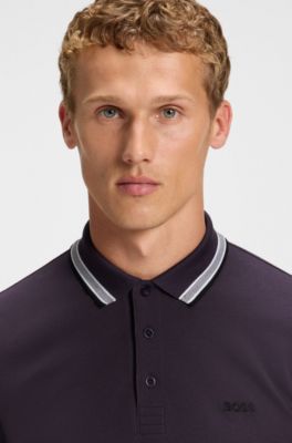Cotton piqu&eacute; polo shirt with logo details, Dark Purple