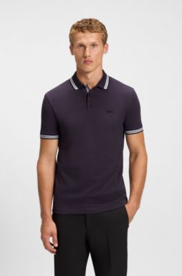 Cotton piqu&eacute; polo shirt with logo details, Dark Purple